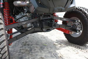 Horizon Off-Road rear trailing arms installed on Honda Talon 1000R. Black Anodized 6061-T6 aluminum. Alternate view.
